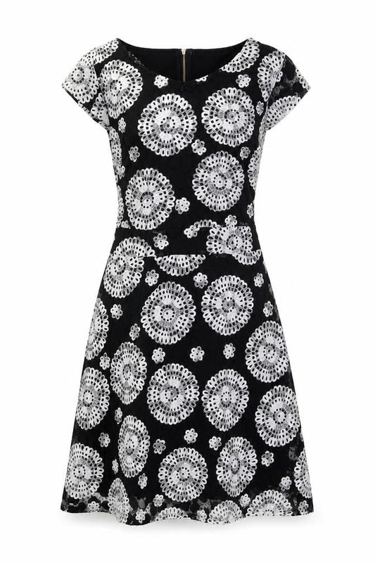 Stella Morgan Womens Black Floral Nylon Fit & Flare Size 14 V-Neck Zip - Tie detail