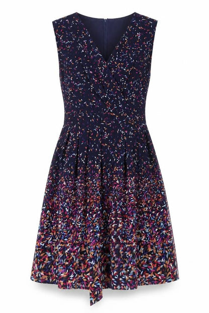 anisa Womens Blue Geometric Polyester A-Line Size S V-Neck Zip - Size S-M