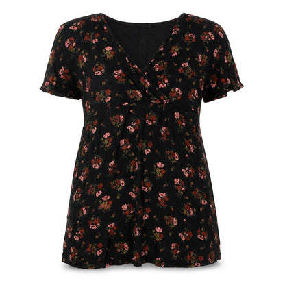 Boohoo Womens Black Floral Viscose A-Line Size 16 V-Neck Pullover