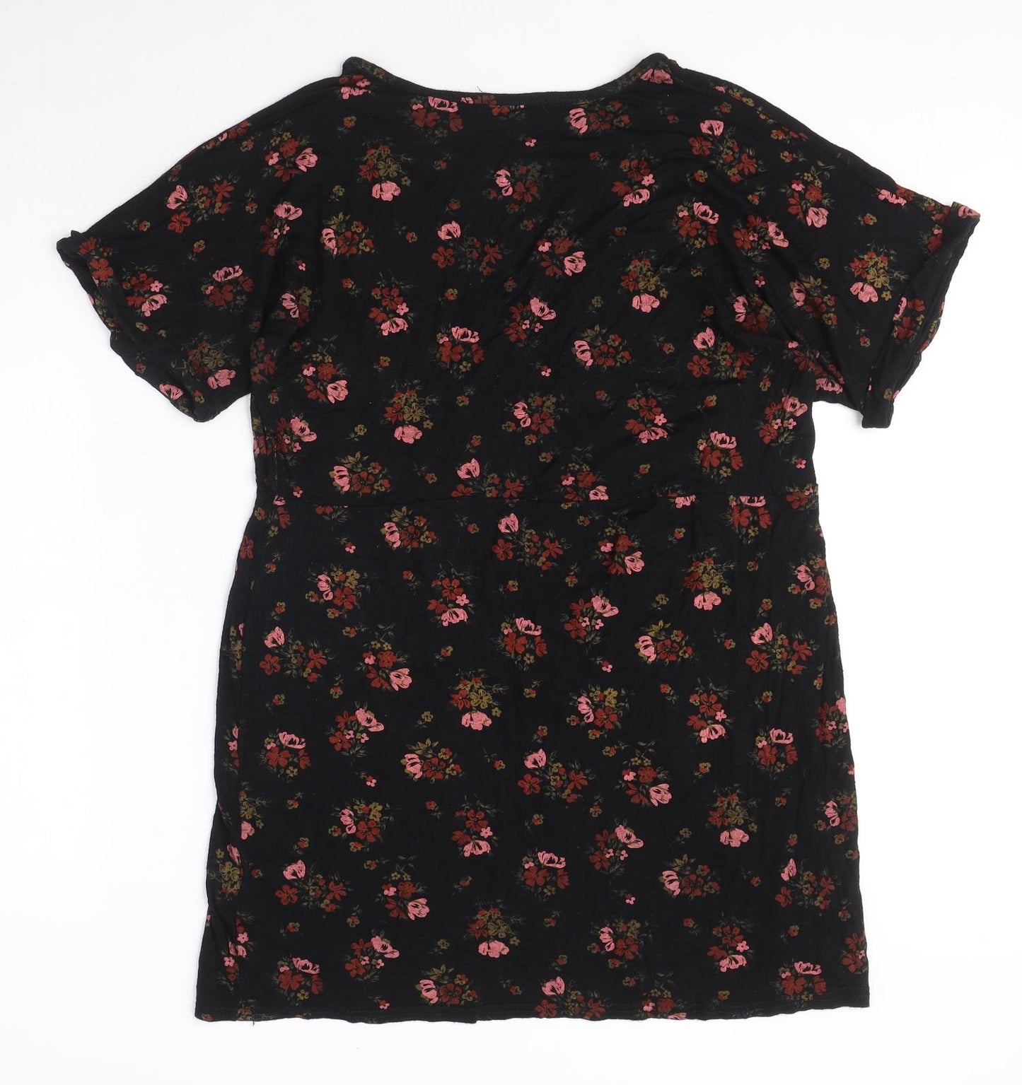 Boohoo Womens Black Floral Viscose A-Line Size 16 V-Neck Pullover