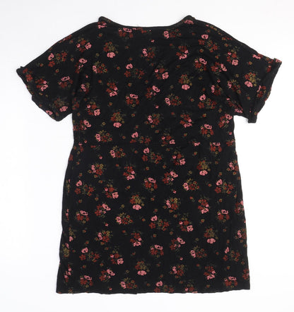 Boohoo Womens Black Floral Viscose A-Line Size 16 V-Neck Pullover
