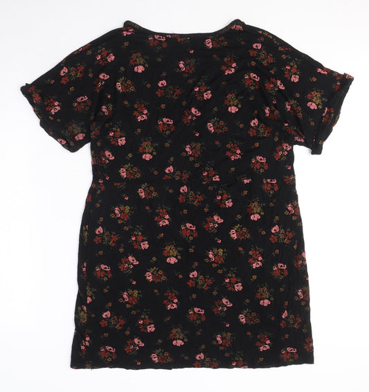 Boohoo Womens Black Floral Viscose A-Line Size 16 V-Neck Pullover