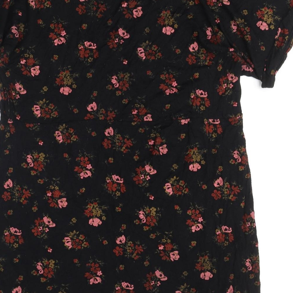 Boohoo Womens Black Floral Viscose A-Line Size 16 V-Neck Pullover