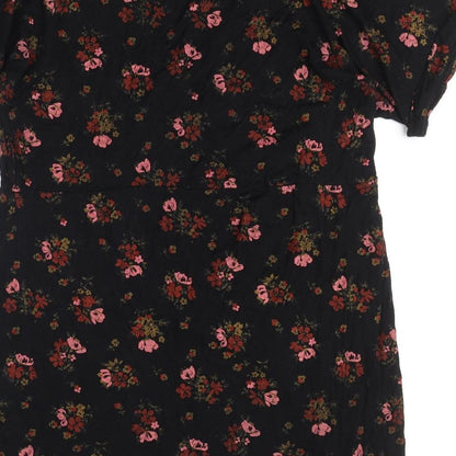 Boohoo Womens Black Floral Viscose A-Line Size 16 V-Neck Pullover