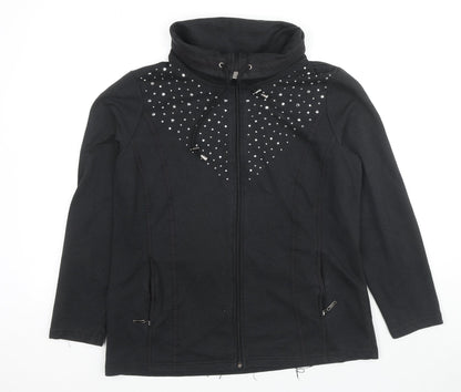 C&A Womens Black Cotton Full Zip Sweatshirt Size M Zip - Jeweled Detail