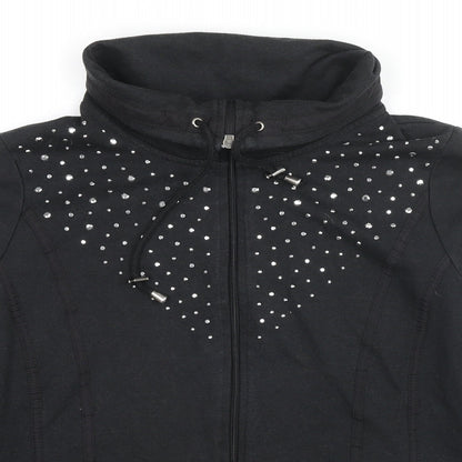 C&A Womens Black Cotton Full Zip Sweatshirt Size M Zip - Jeweled Detail