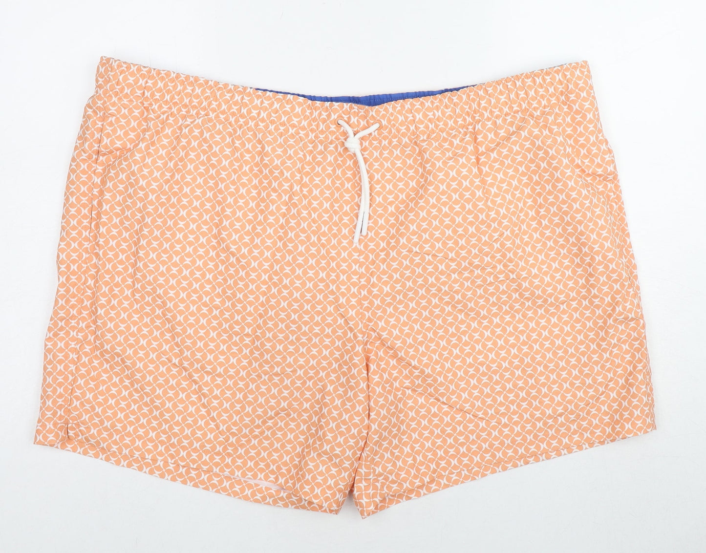 Marks and Spencer Mens Orange Geometric Polyester Bermuda Shorts Size 3XL Regular Drawstring - Swim Shorts