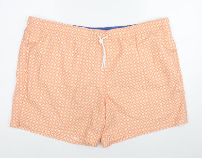 Marks and Spencer Mens Orange Geometric Polyester Bermuda Shorts Size 3XL Regular Drawstring - Swim Shorts