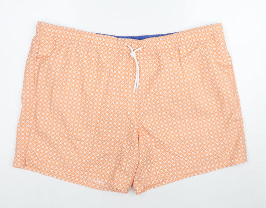 Marks and Spencer Mens Orange Geometric Polyester Bermuda Shorts Size 3XL Regular Drawstring - Swim Shorts