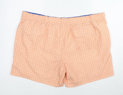 Marks and Spencer Mens Orange Geometric Polyester Bermuda Shorts Size 3XL Regular Drawstring - Swim Shorts