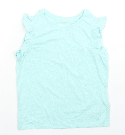 Additional front view of Marks & Spencer girls’ blue polyester basic tank, size 5-6, years round neck pullover