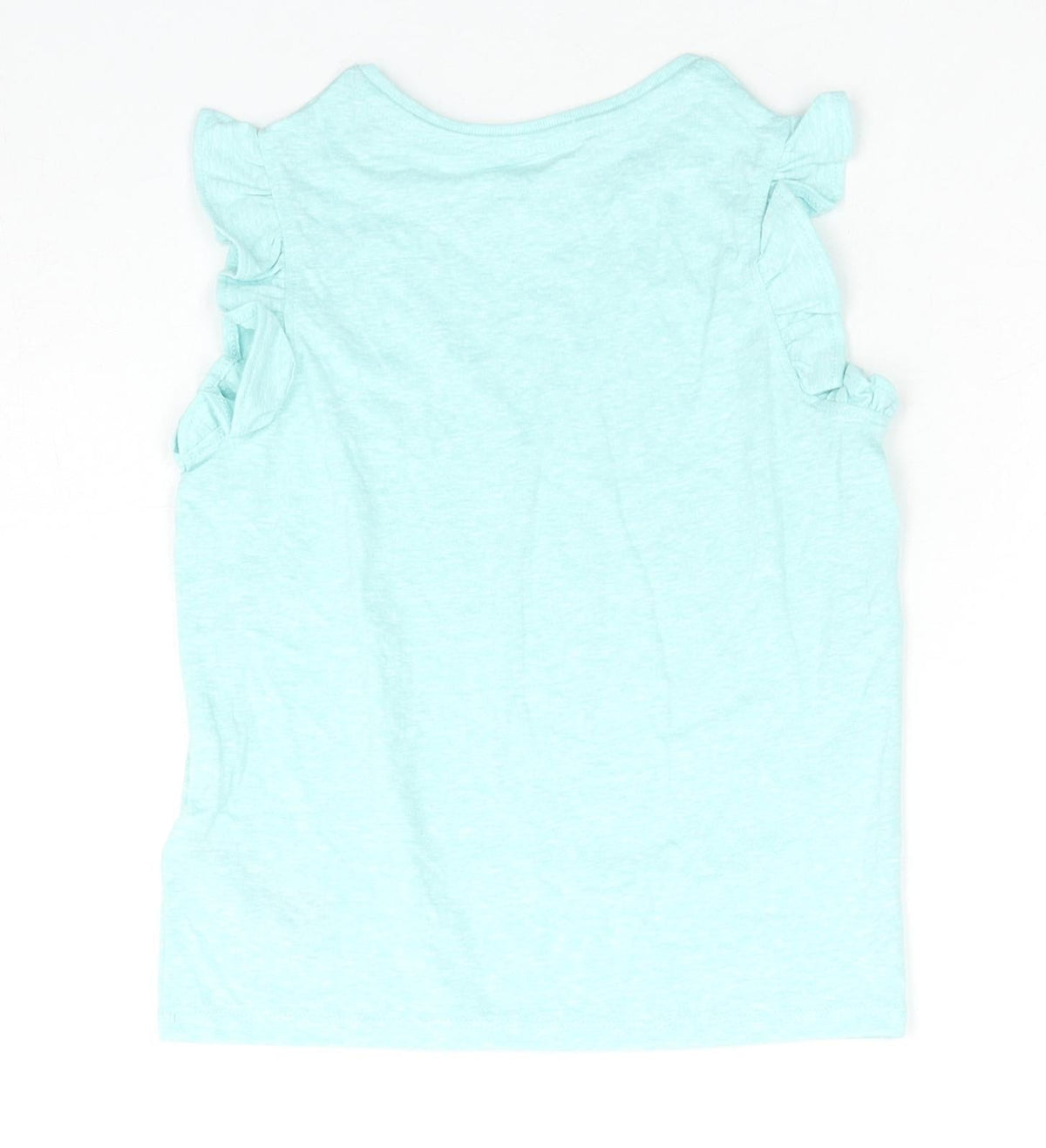 Back view of Marks & Spencer girls’ blue polyester basic tank, size 5-6, years round neck pullover