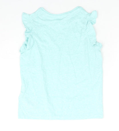 Back view of Marks & Spencer girls’ blue polyester basic tank, size 5-6, years round neck pullover