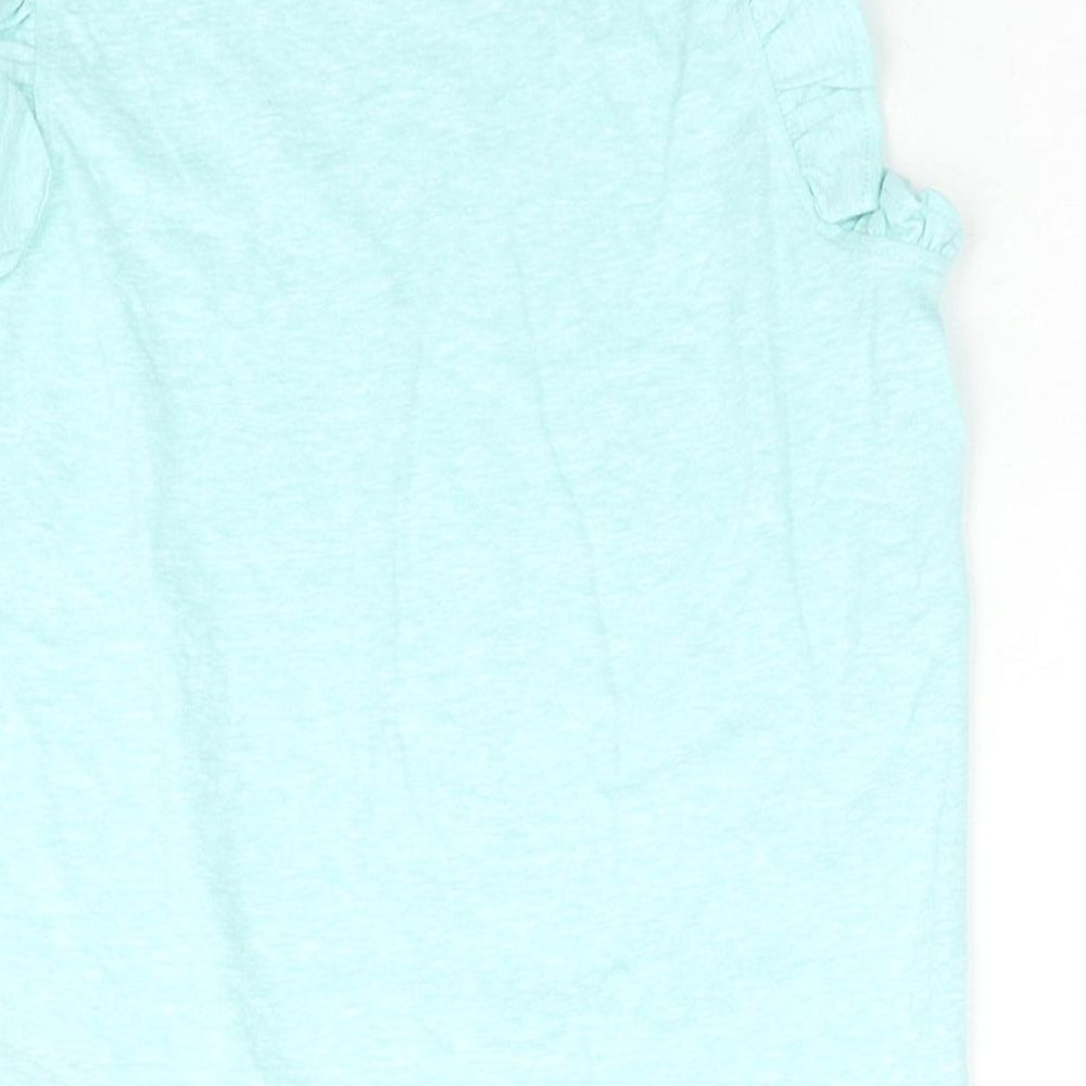 Brand and care label for Marks & Spencer girls’ blue polyester basic tank, size 5-6, years round neck pullover