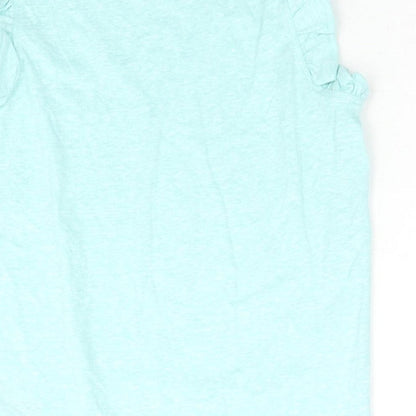 Brand and care label for Marks & Spencer girls’ blue polyester basic tank, size 5-6, years round neck pullover