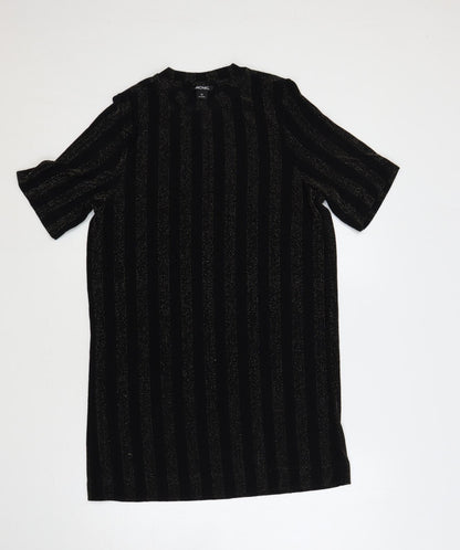 Monki Womens Black Striped Polyester T-Shirt Dress Size XS Crew Neck Pullover - Glitter