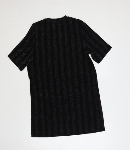 Monki Womens Black Striped Polyester T-Shirt Dress Size XS Crew Neck Pullover - Glitter