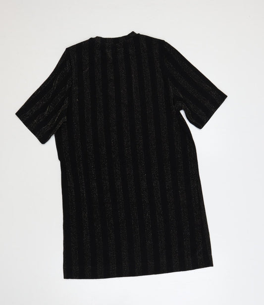 Monki Womens Black Striped Polyester T-Shirt Dress Size XS Crew Neck Pullover - Glitter