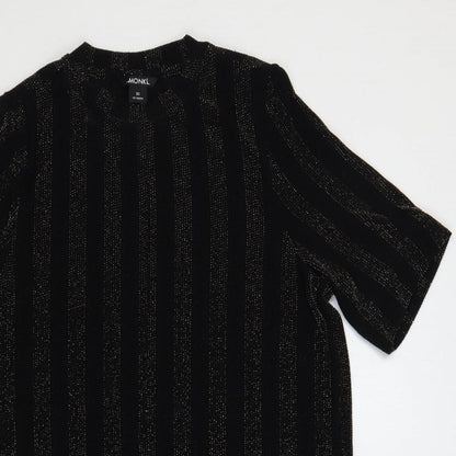 Monki Womens Black Striped Polyester T-Shirt Dress Size XS Crew Neck Pullover - Glitter