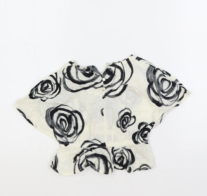 Gap Girls Ivory Floral Cotton Pullover Blouse Size 18-24 Months Round Neck Button