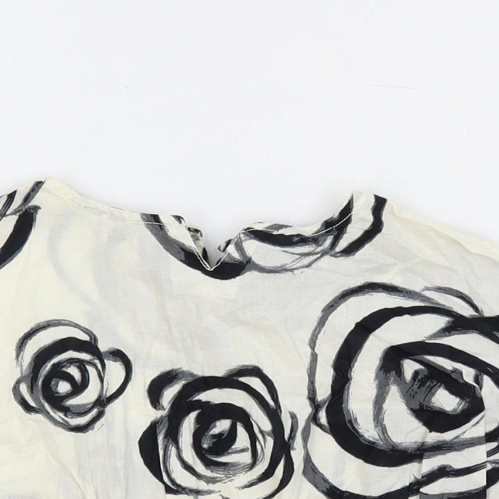 Gap Girls Ivory Floral Cotton Pullover Blouse Size 18-24 Months Round Neck Button