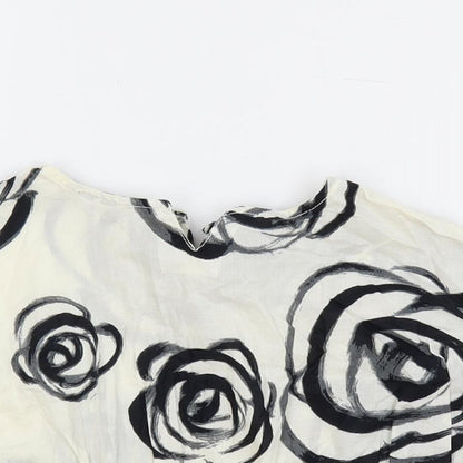 Gap Girls Ivory Floral Cotton Pullover Blouse Size 18-24 Months Round Neck Button