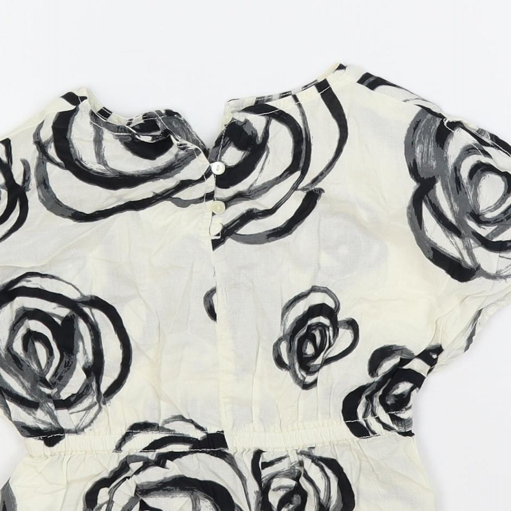 Gap Girls Ivory Floral Cotton Pullover Blouse Size 18-24 Months Round Neck Button