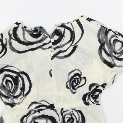 Gap Girls Ivory Floral Cotton Pullover Blouse Size 18-24 Months Round Neck Button