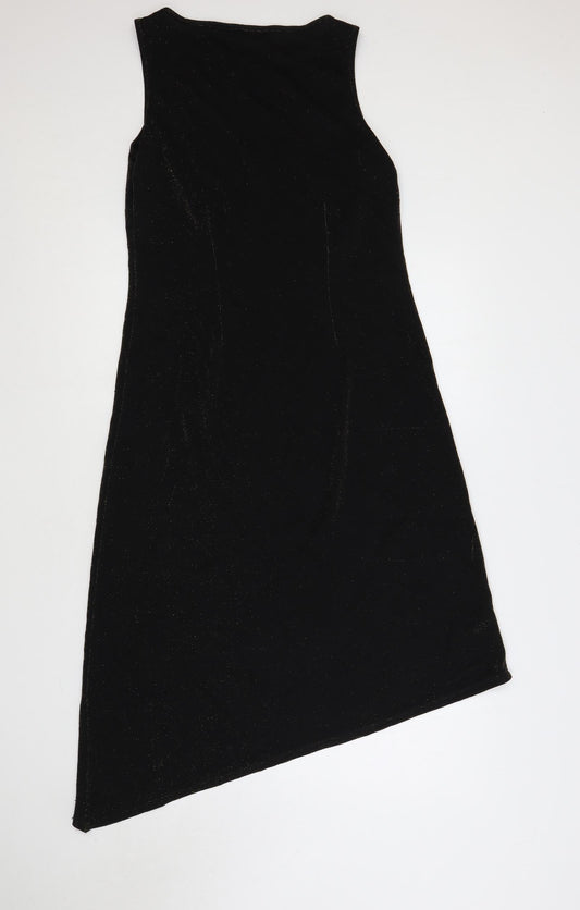 BHS Womens Black Nylon A-Line Size 14 Boat Neck - Glitter