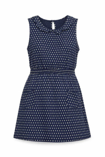 Red Herring Womens Blue Polka Dot Cotton A-Line Size 12 Boat Neck Button - Ruffle