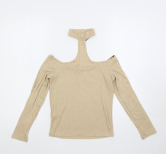 Divided by H&M Womens Beige High Neck Polyester Pullover Jumper Size S - Cut Out