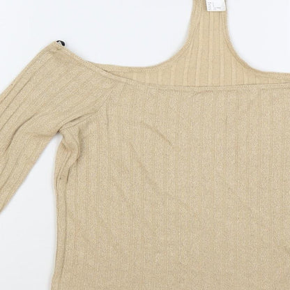 Divided by H&M Womens Beige High Neck Polyester Pullover Jumper Size S - Cut Out