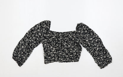Womens UK Size XS Motel Black Cropped Blouse
