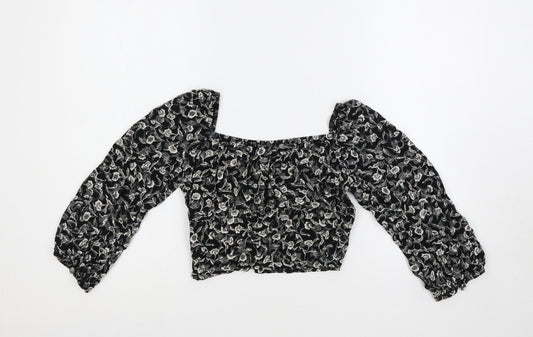 Womens UK Size XS Motel Black Cropped Blouse