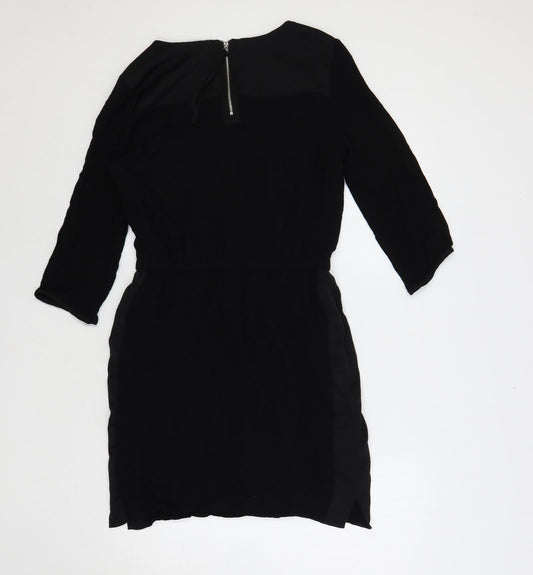 H&M Womens Black Viscose Shift Size 10 Boat Neck Zip