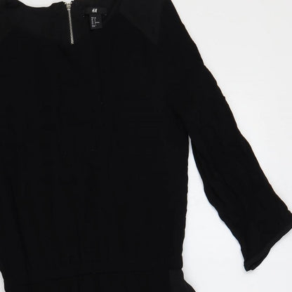 H&M Womens Black Viscose Shift Size 10 Boat Neck Zip