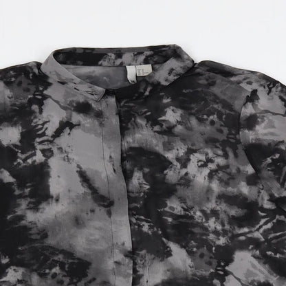 H&M Womens Grey Geometric Polyester Basic Button-Up Size 16 Collared - Tie-Dye