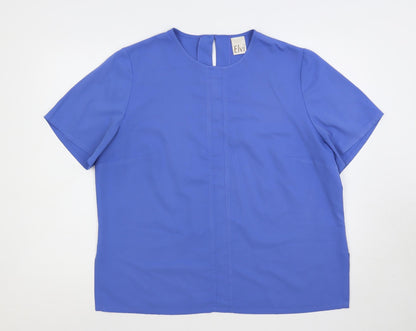 ELVI Womens Blue Polyester Basic Blouse Size 18 Round Neck