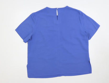 ELVI Womens Blue Polyester Basic Blouse Size 18 Round Neck