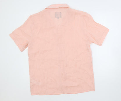Back view of boohooMAN men’s pink viscose button-up, size L, collared button