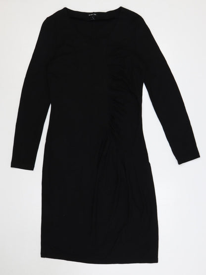 Ronen Chen Womens Black Viscose Pencil Dress Size 14 Round Neck Pullover - Ruched