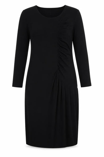 Ronen Chen Womens Black Viscose Pencil Dress Size 14 Round Neck Pullover - Ruched