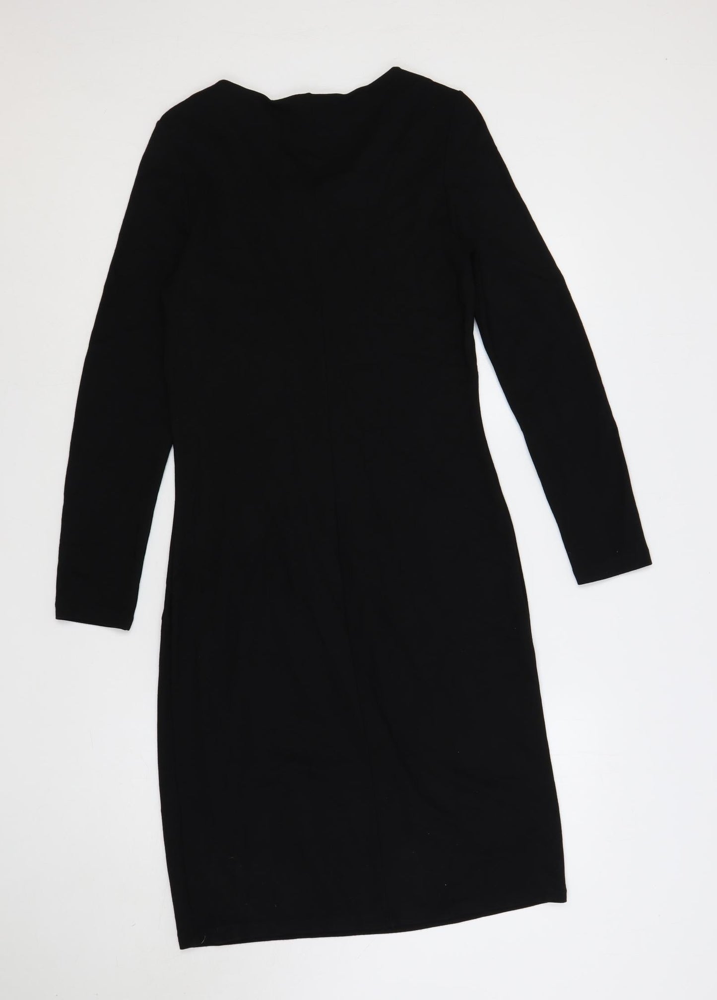 Ronen Chen Womens Black Viscose Pencil Dress Size 14 Round Neck Pullover - Ruched
