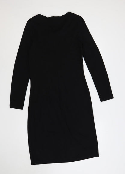 Ronen Chen Womens Black Viscose Pencil Dress Size 14 Round Neck Pullover - Ruched