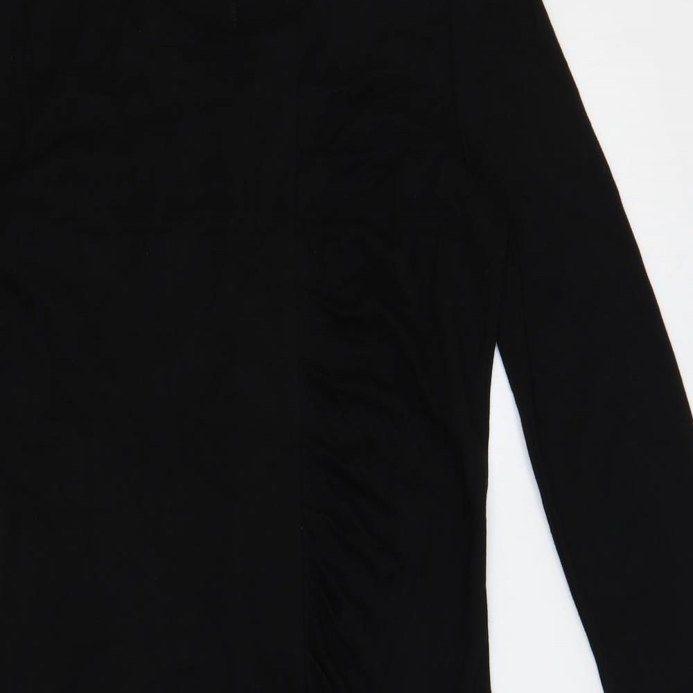 Ronen Chen Womens Black Viscose Pencil Dress Size 14 Round Neck Pullover - Ruched
