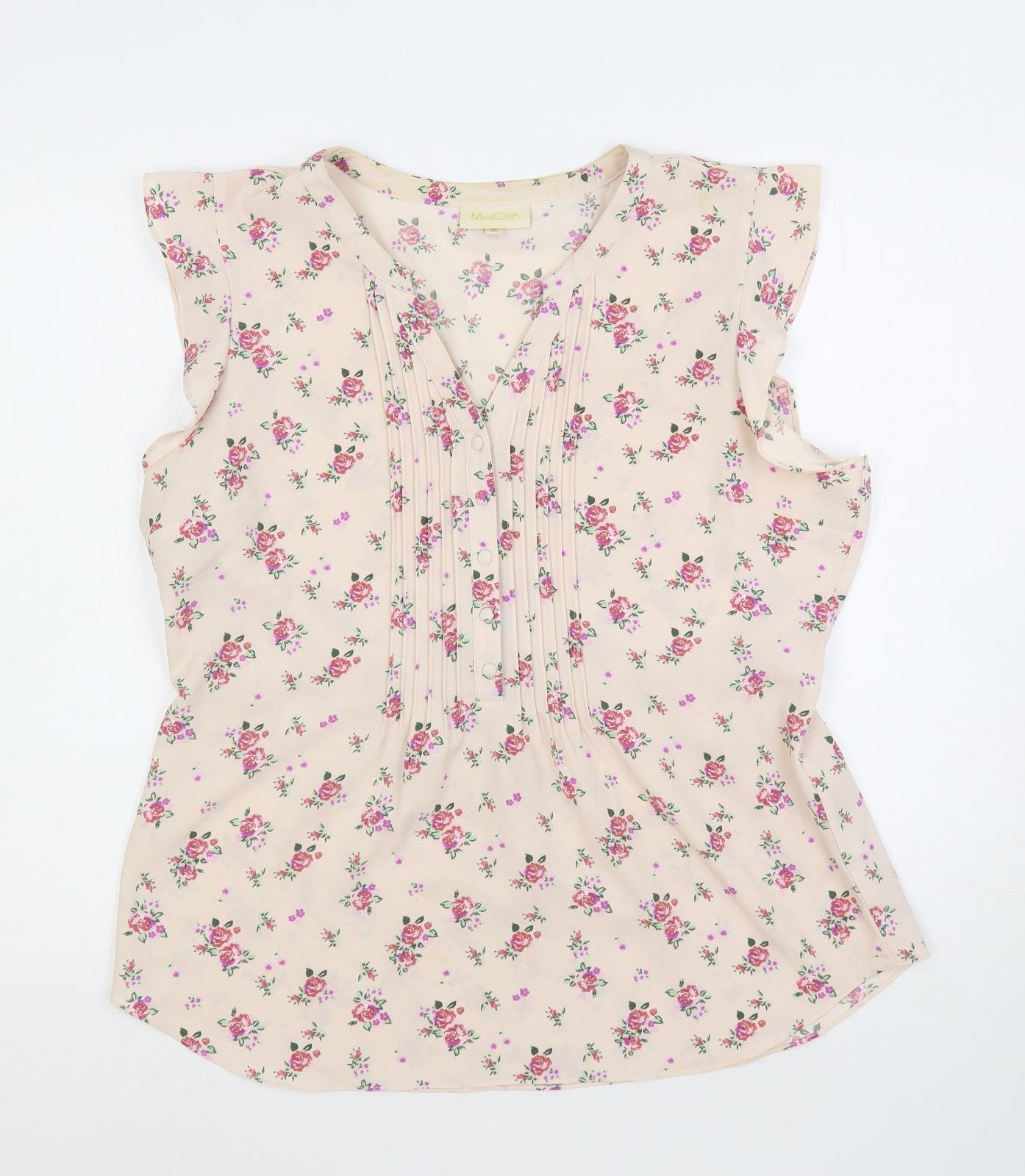 ModCloth Womens Pink Floral Polyester Basic Blouse Size XL V-Neck