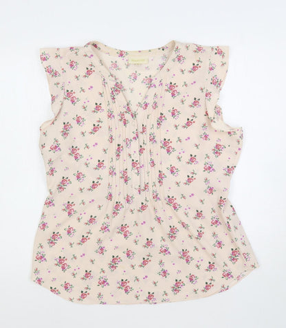 ModCloth Womens Pink Floral Polyester Basic Blouse Size XL V-Neck
