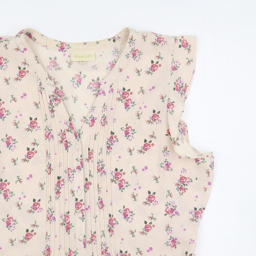 ModCloth Womens Pink Floral Polyester Basic Blouse Size XL V-Neck