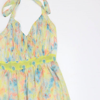 VILA Womens Multicoloured Floral Polyester Fit & Flare Size M Halter Tie - Ruffle