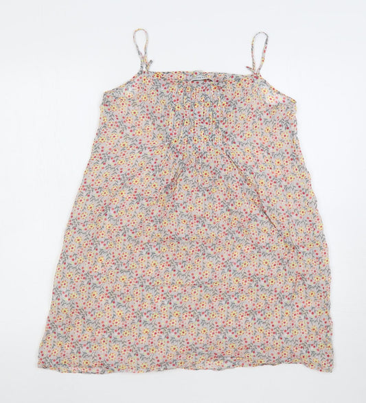 Zara Womens Multicoloured Floral Cotton Slip Dress Size M Square Neck Pullover